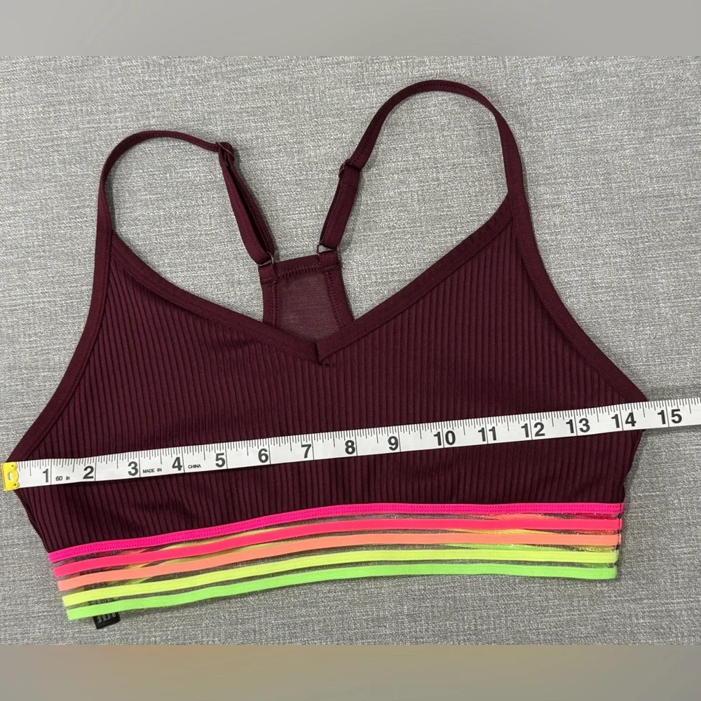 Pink Sport Ultimate Lightly Lined Ribbed Burgundy Neon Band Sports Bra Size M‎